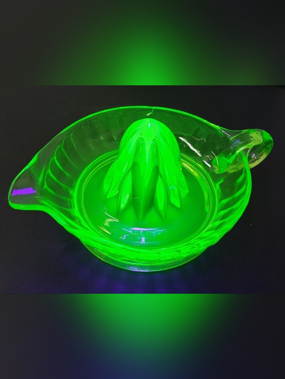 Green Uranium Glass Juice Reamer Vintage 1930s Depression Glass Manual Juicer